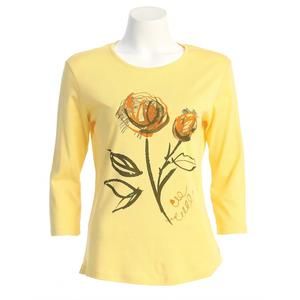 NEW JESS & JANE women's duet printed cotton top - plus in lemon